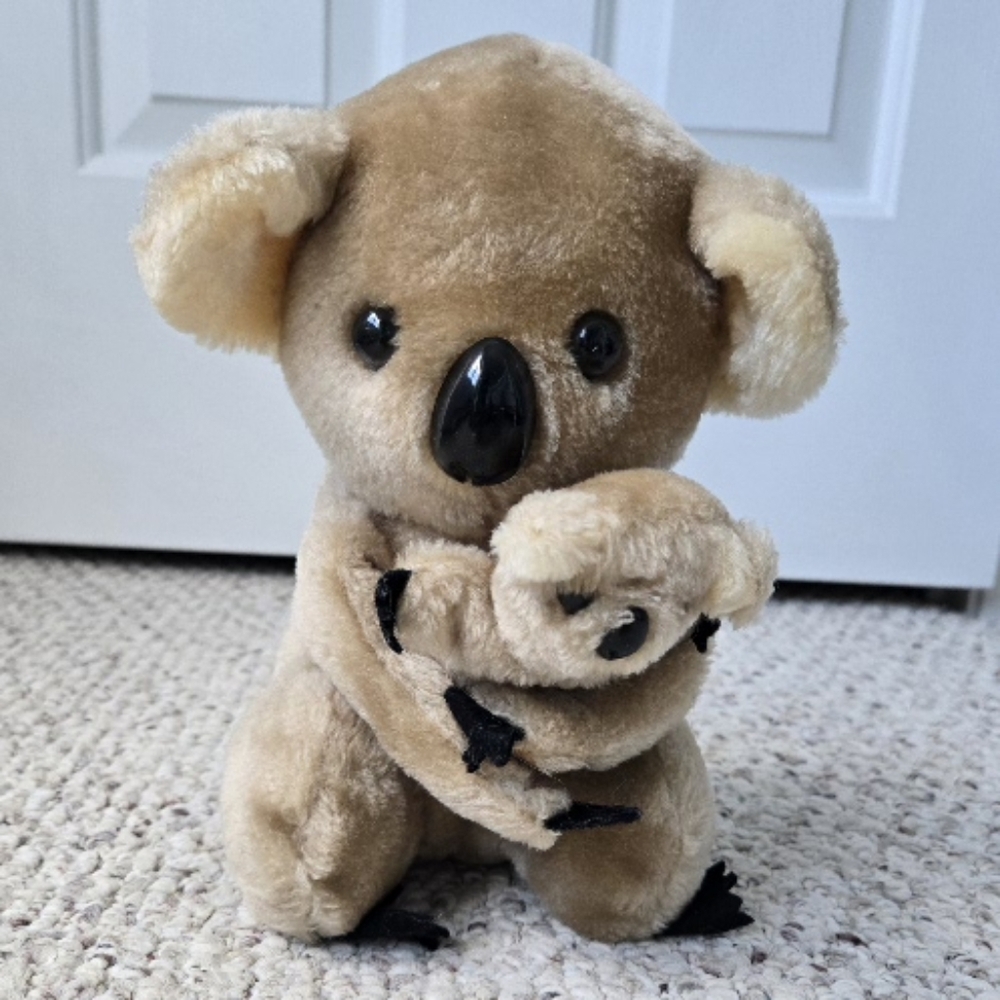 Vintage 1978 Koala Bear Holding Baby Stuffed Animal